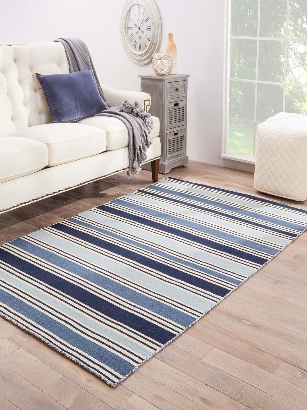 

Jaipur Rugs Off White & Blue Striped Hand-Tufted Woollen Rectangular Carpet