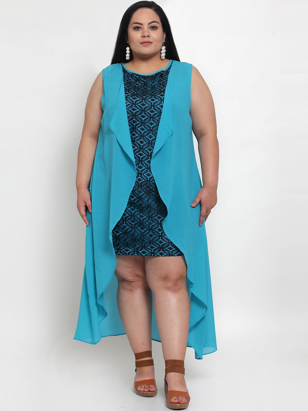 

Flambeur Women Blue Self Design Sheath Dress