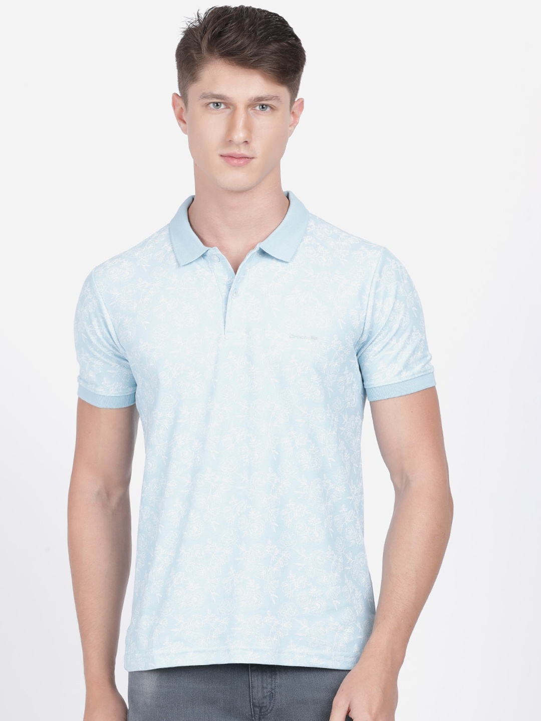 

Crocodile Men Blue Printed Polo Collar T-shirt