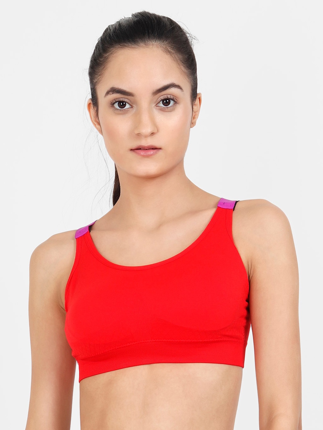 

Lebami Red & Black Solid Non-Wired Removable Padding Workout Bra 1583_Red_30C