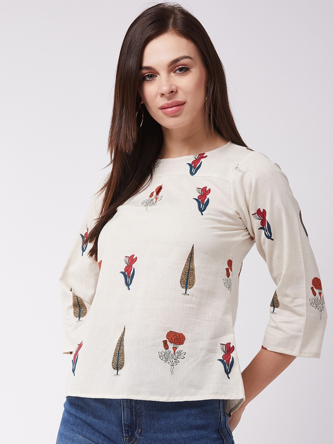 

InWeave Off White Floral Printed Top