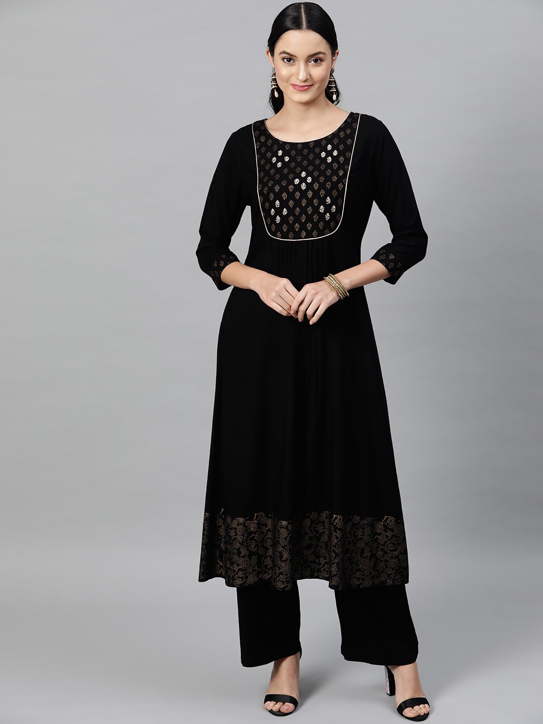 

STREET 9 Women Black Yoke Design Kurta with Palazzos