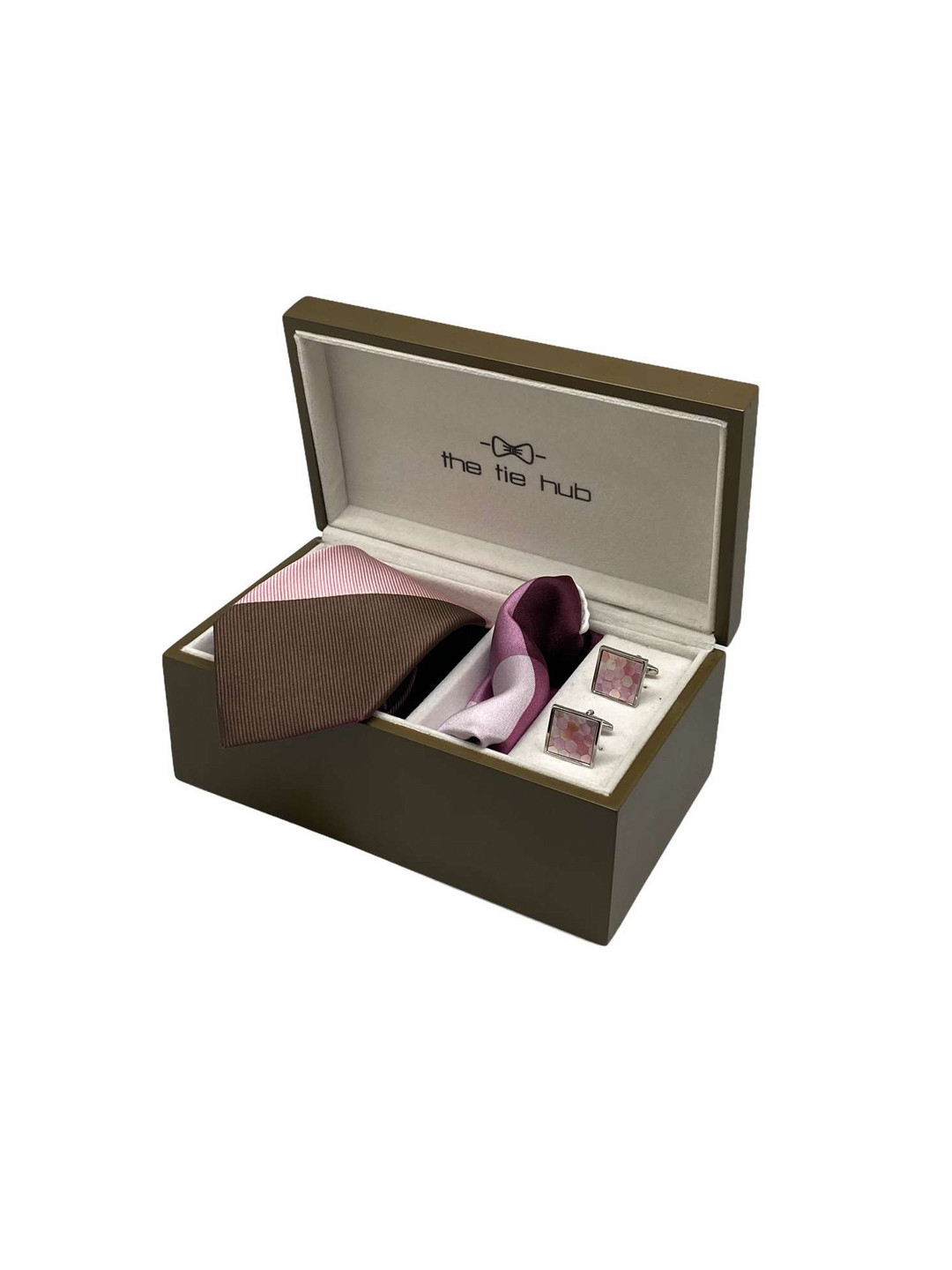 

The Tie Hub Men Silk Necktie with Pocket Square and MOP Cufflink Gift Set, Pink