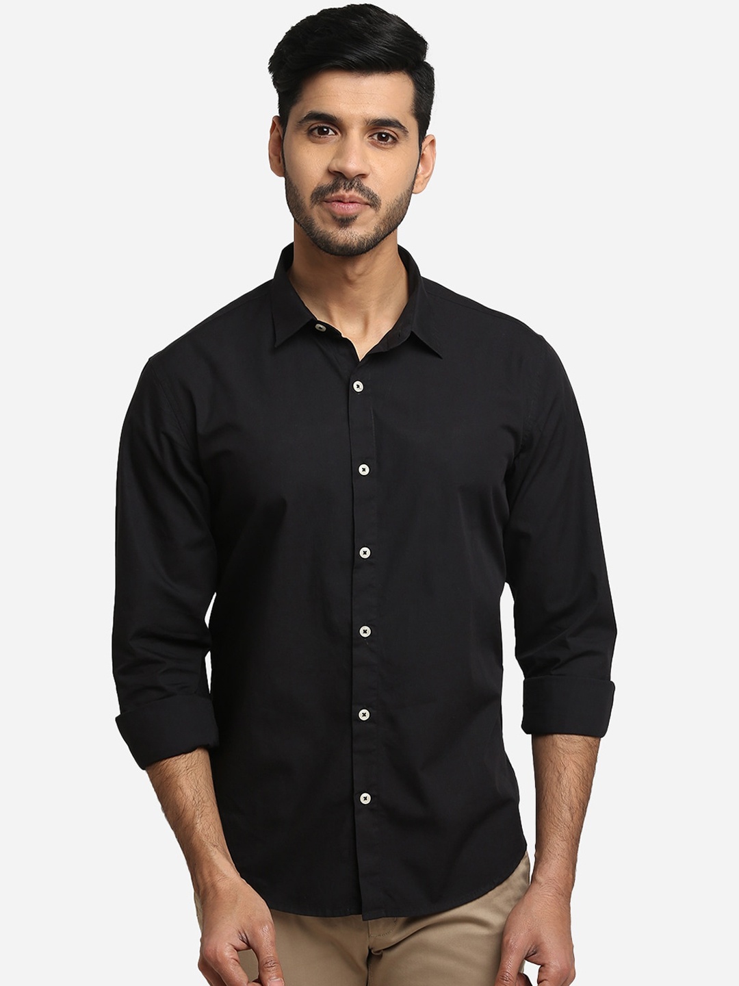

Greenfibre Men Black Slim Fit Solid Casual Cotton Shirt