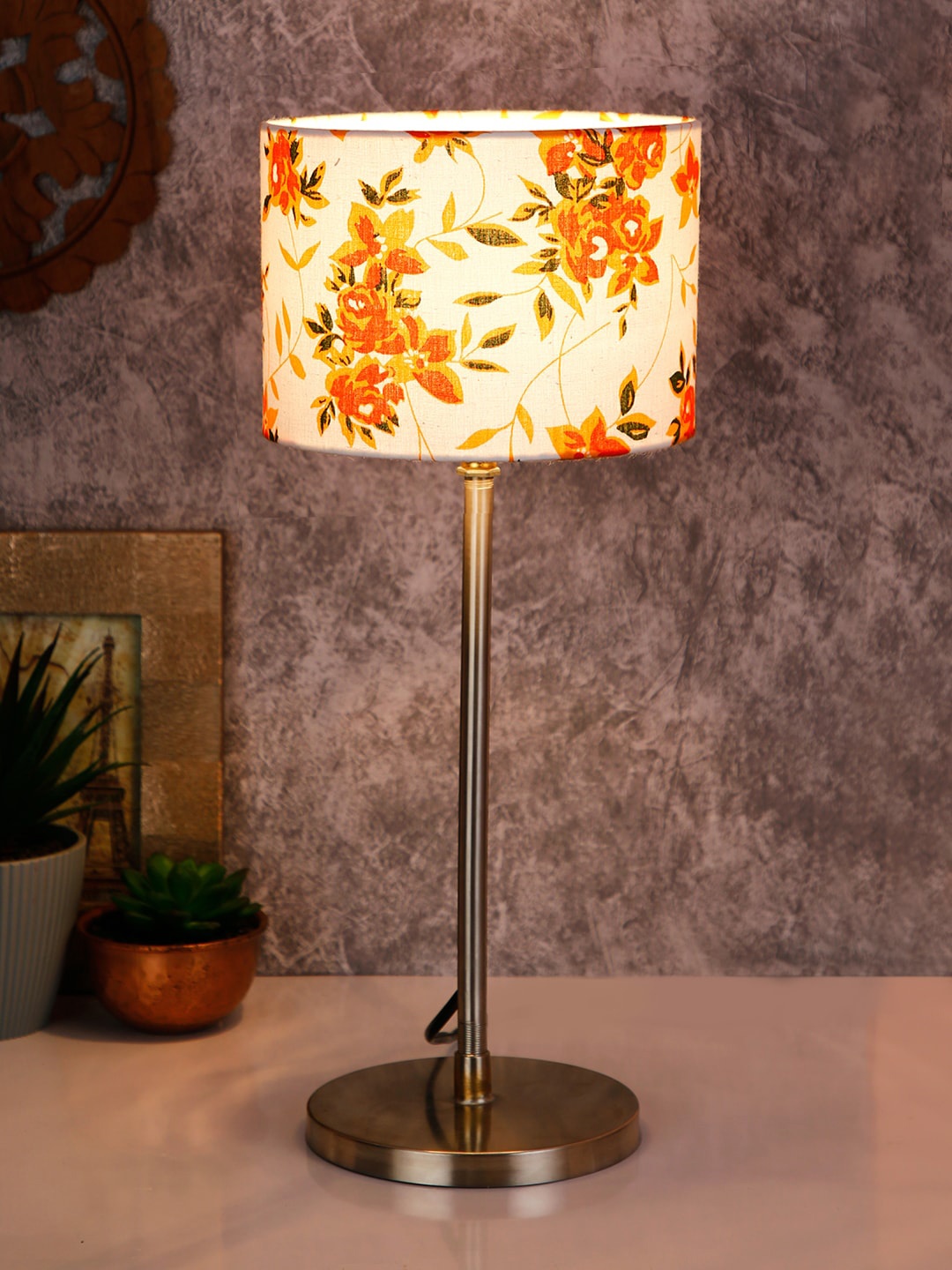 

Devansh White & Orange Floral Printed Table Lamp