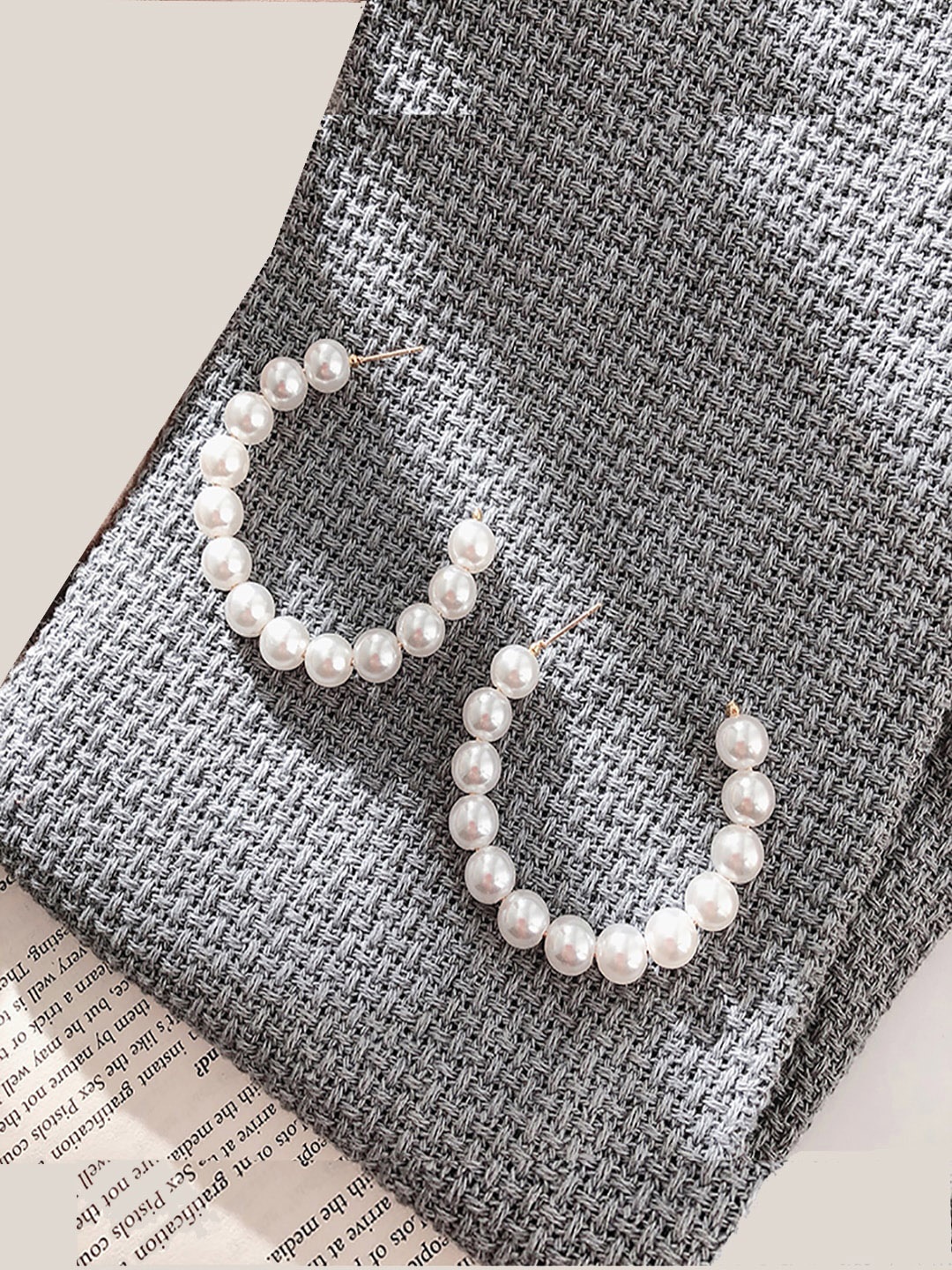 

AQUASTREET White & Gold-Plated Crescent Shaped Pearly Half Hoop Earrings