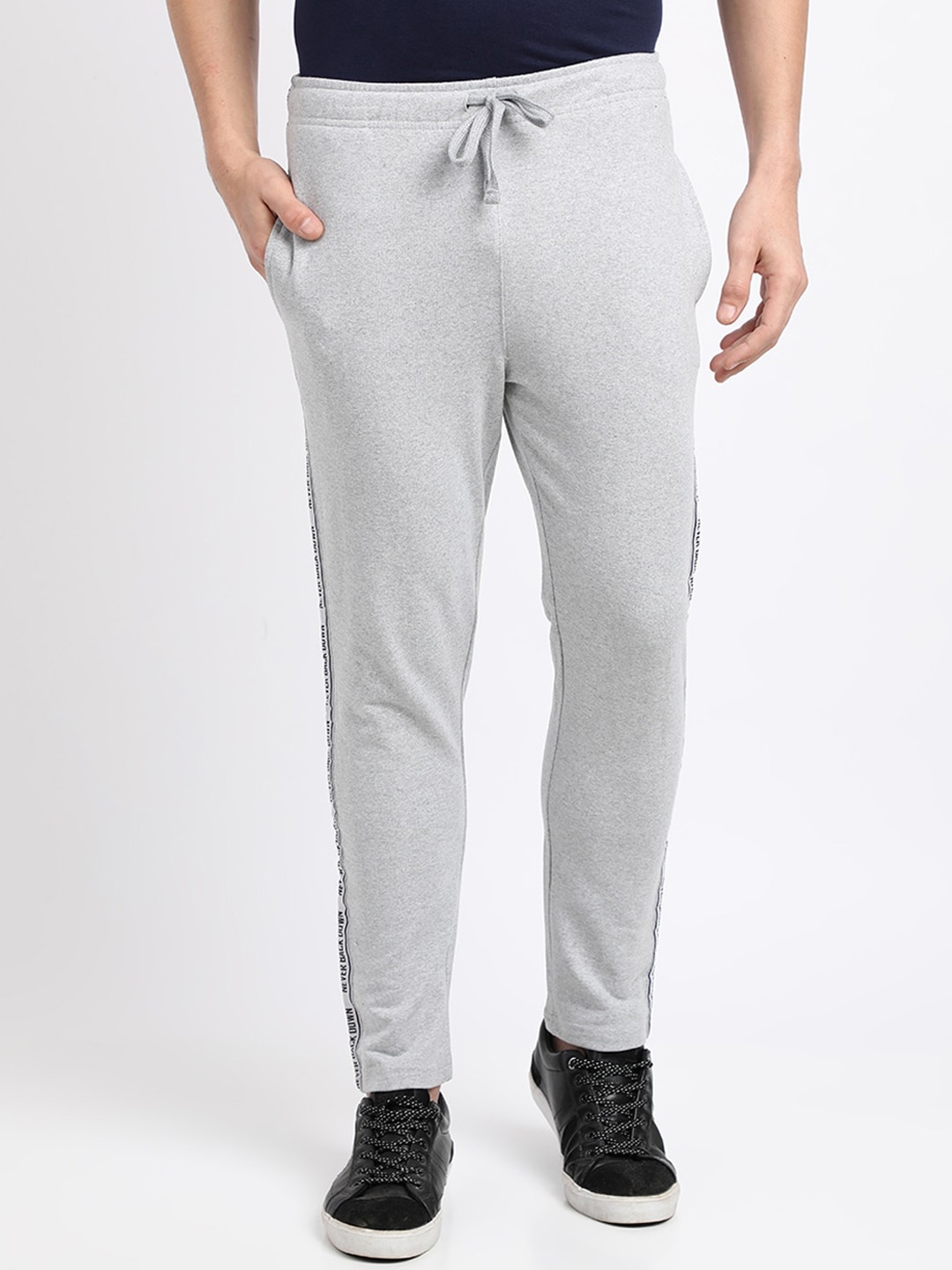 MASH UNLIMITED Men Grey Melange & Black Solid Slim-Fit Track Pants