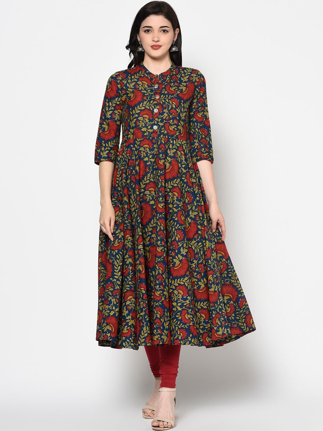 

GULMOHAR JAIPUR Women Blue Floral Printed Flared Sleeves Kurta