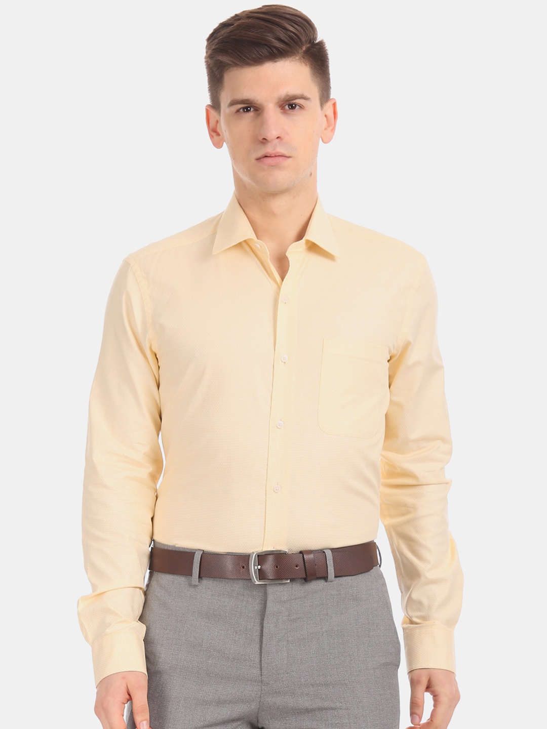 

Arrow Men Yellow Slim Fit Striped Formal Shirt