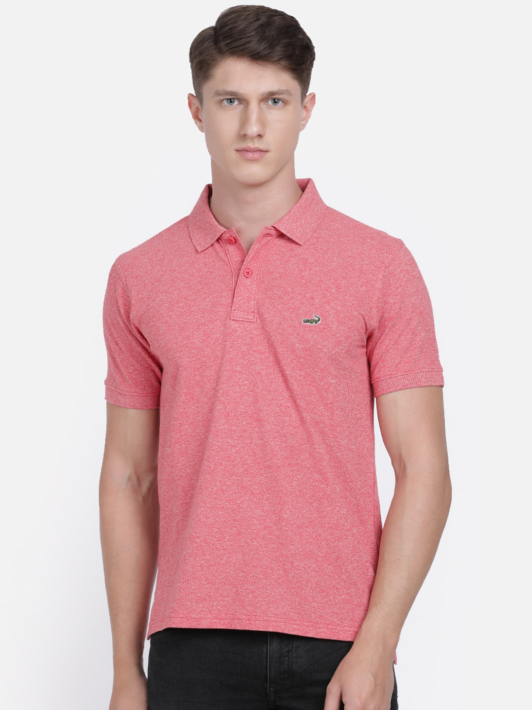 

Crocodile Men Pink Solid Polo Collar T-shirt