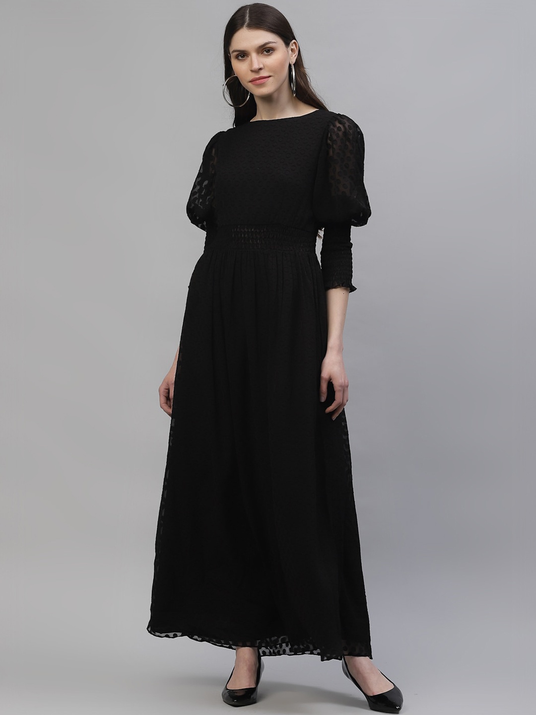 Athena Women Black Self Design Maxi Dress