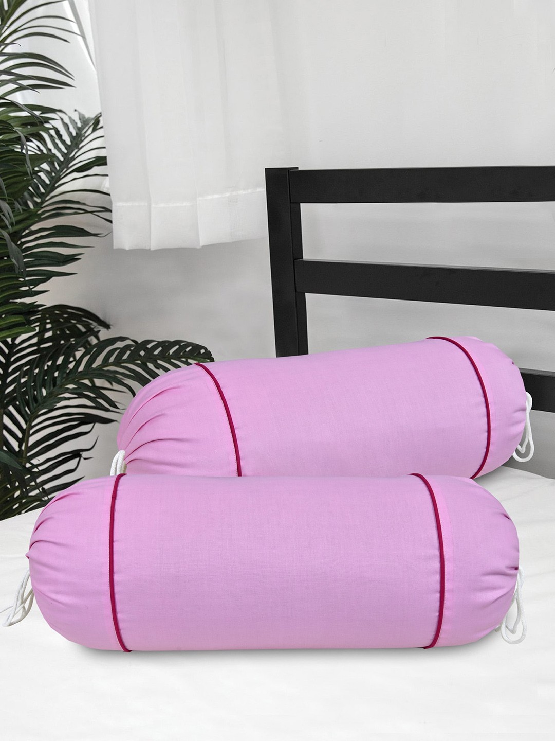 

Clasiko Set Of 2 Pink Solid Bolster Covers