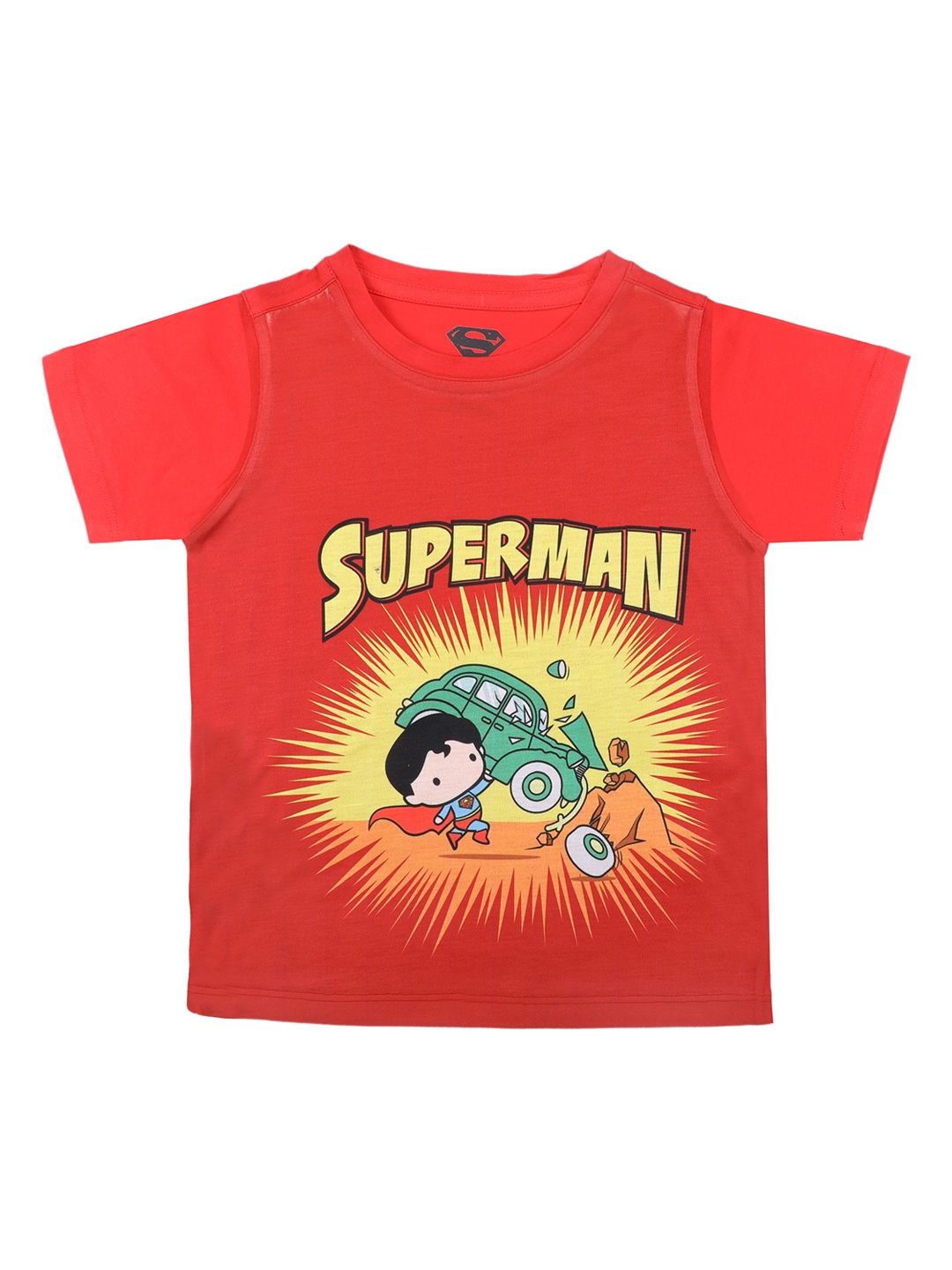 Superman Boys Red Superman Printed Round Neck T-shirt