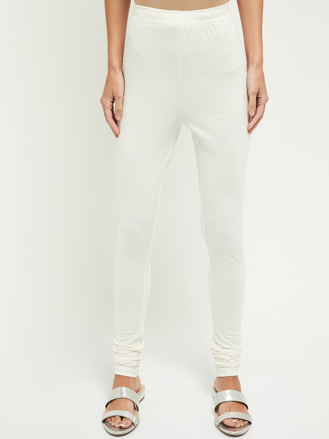max Women Off-White Solid Churidar
