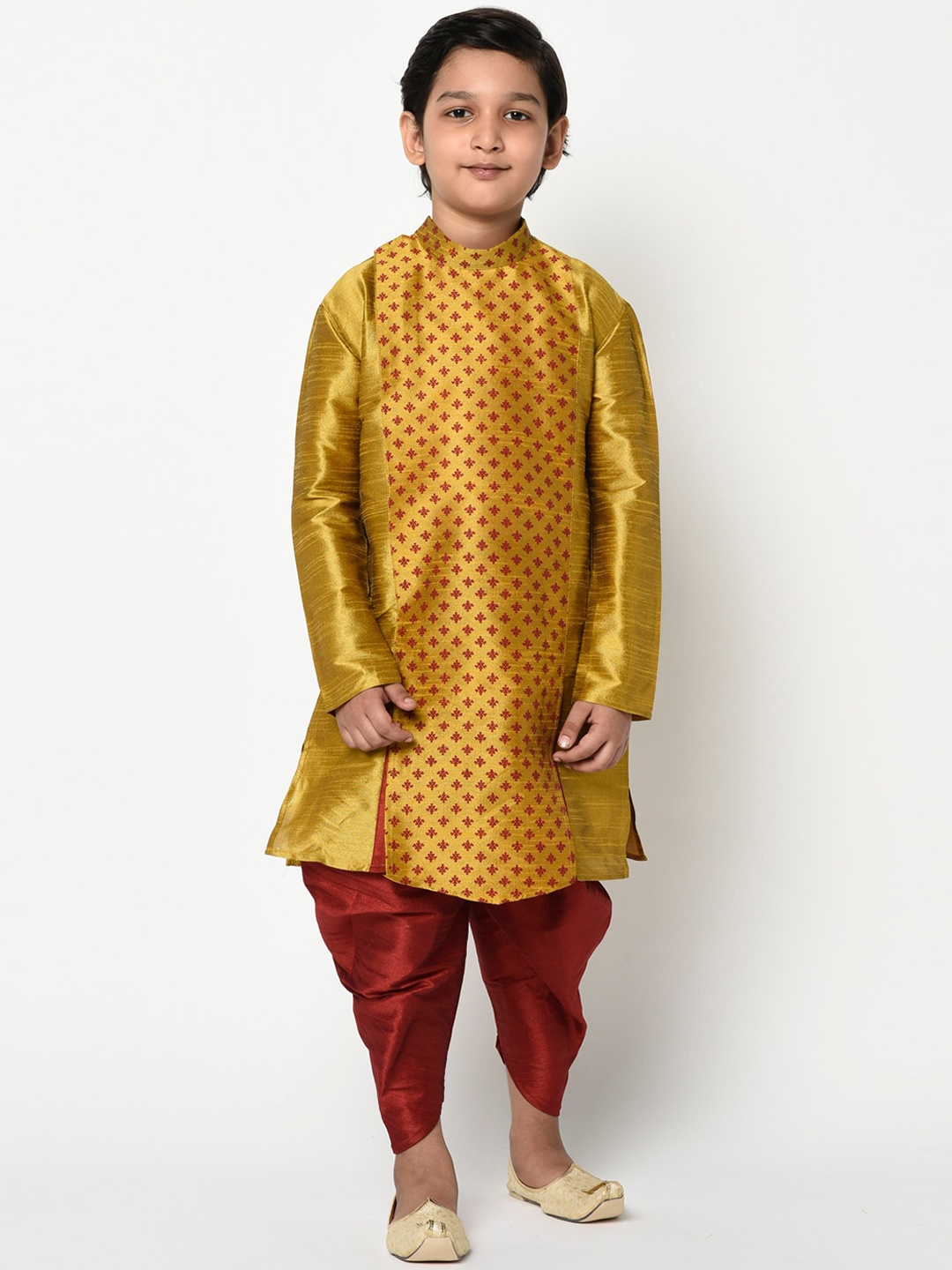 

DEYANN Boys Yellow & Maroon Printed Kurta with Patiala