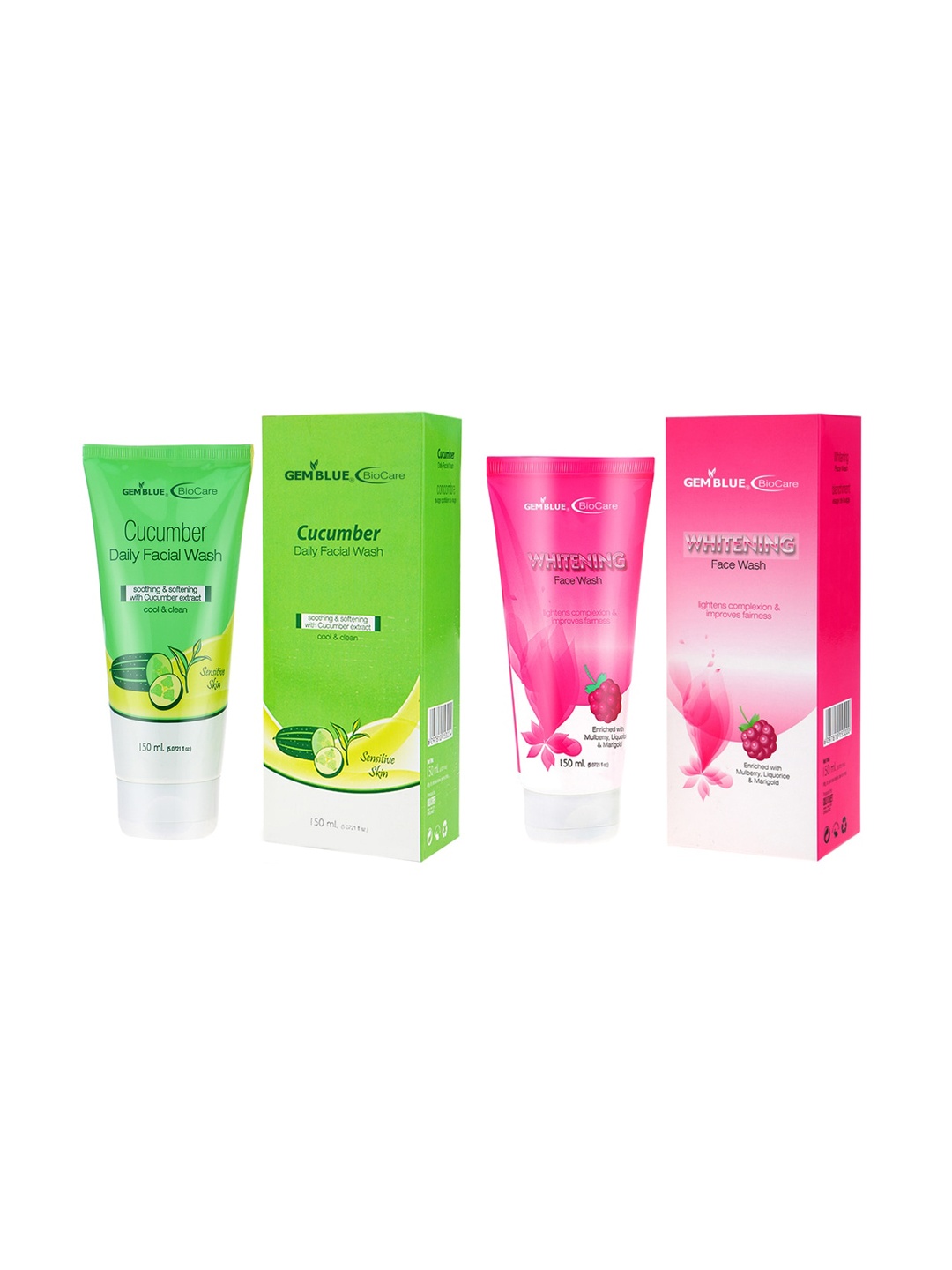 

GEMBLUE BioCare Cucumber Daily Face wash & Whitening Face Wash 150ML Set of 2, Green