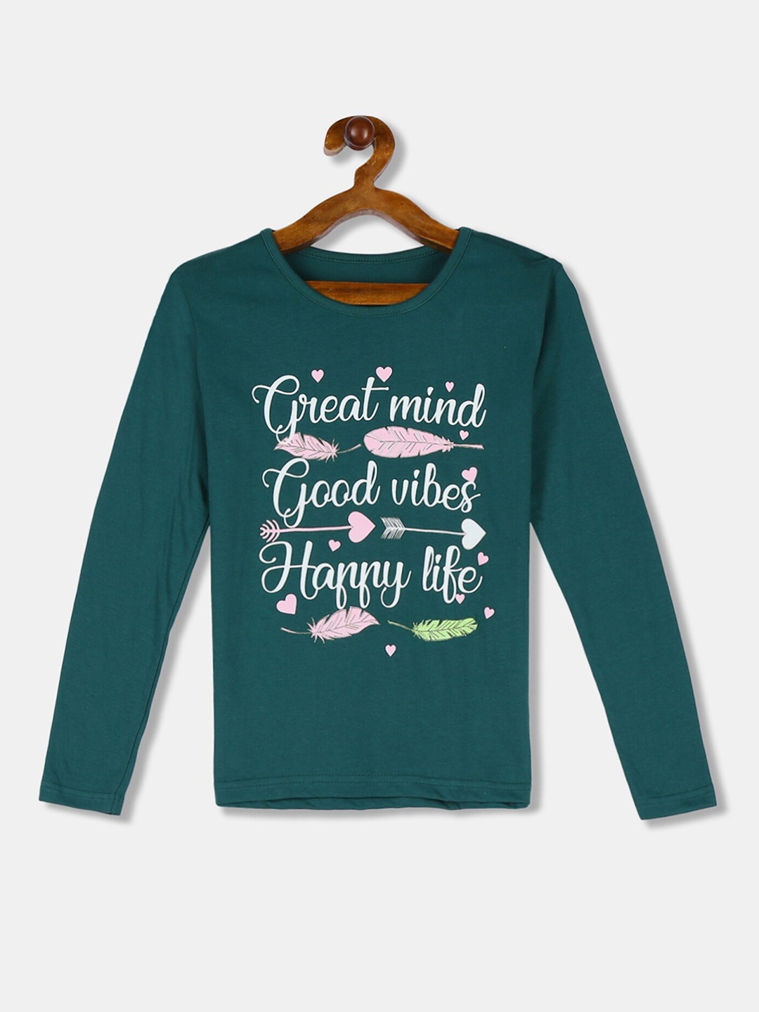 

Cherokee Girls Green & Off-White Printed Round Neck T-shirt