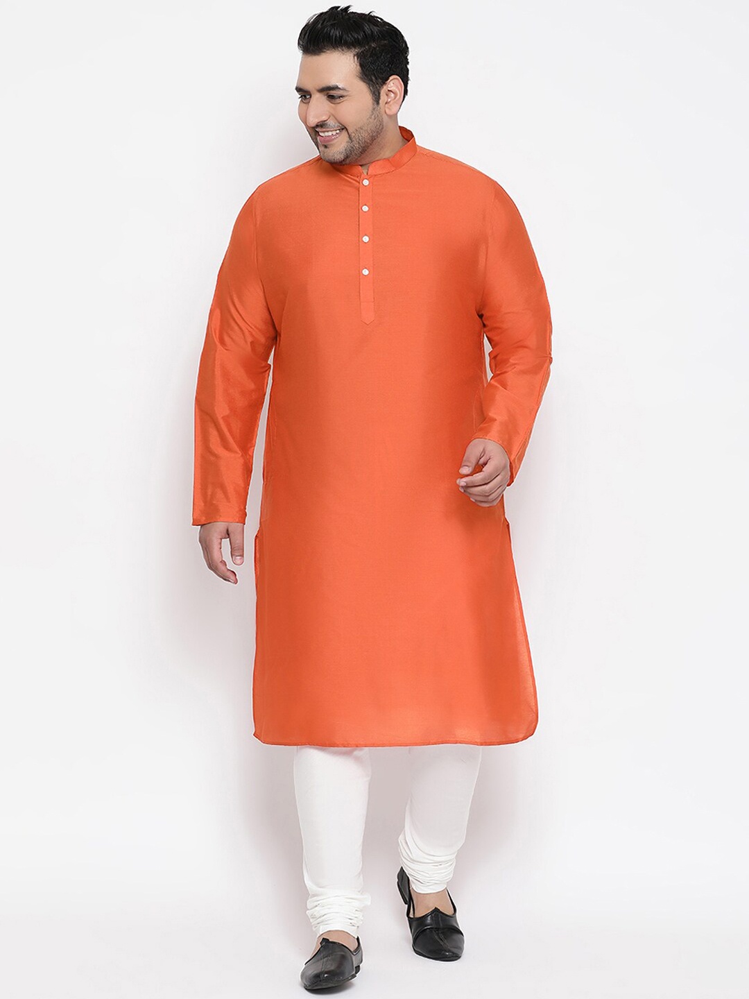 KISAH PLUS Men Orange Woven Design Pathani Kurta
