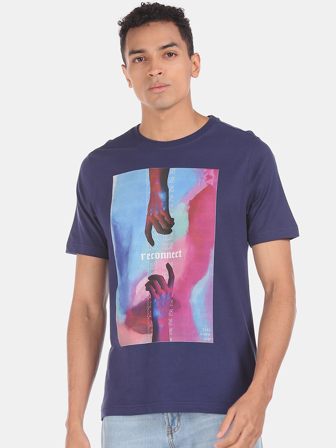 

Colt Men Navy Blue Printed Round Neck T-shirt