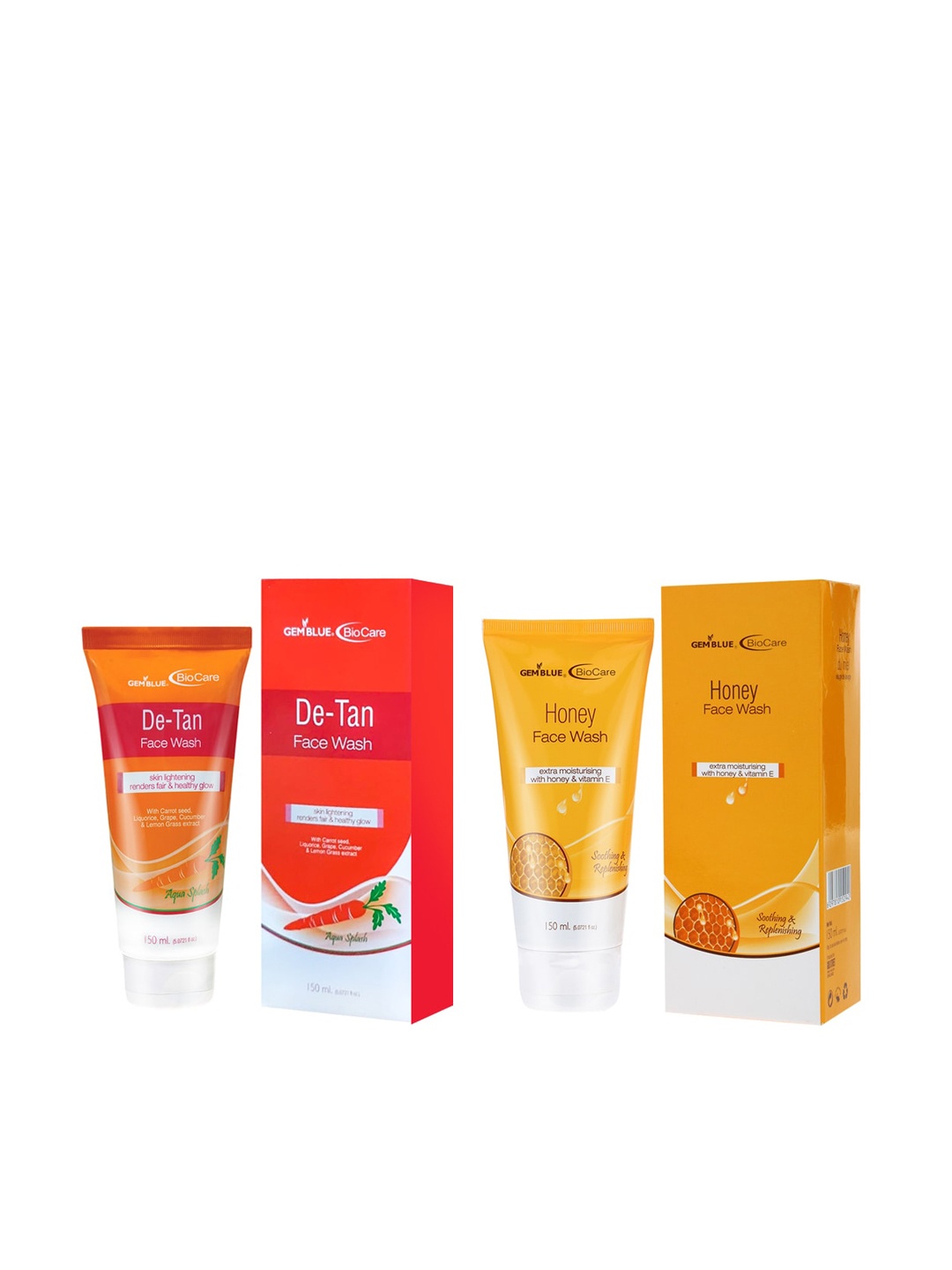 

GEMBLUE BioCare Unisex De-Tan & Honey Face Wash, 150 ml Each (Combo of 2), Orange