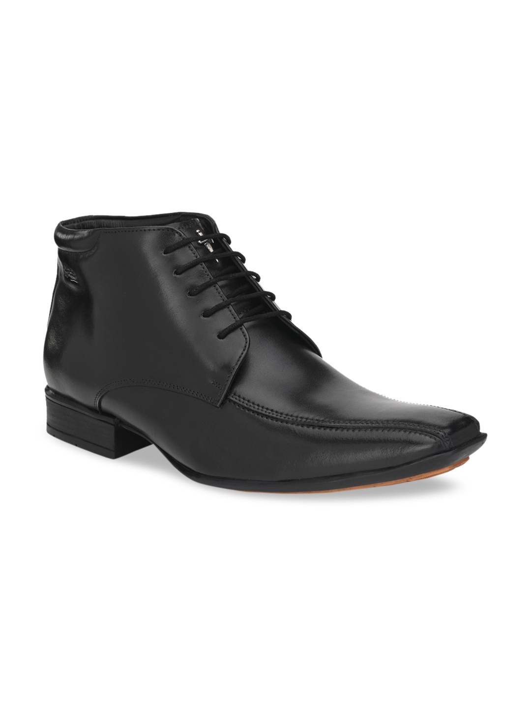 

Hitz Men Black Solid Leather Mid-Top Derbys
