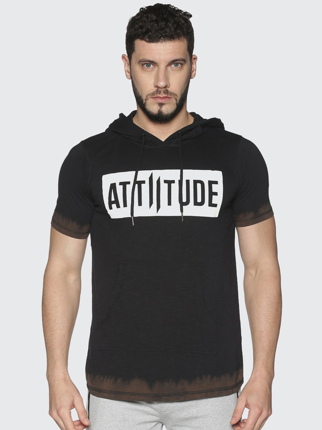 

ATTIITUDE Men Black Slim Fit Printed Hood T-shirt