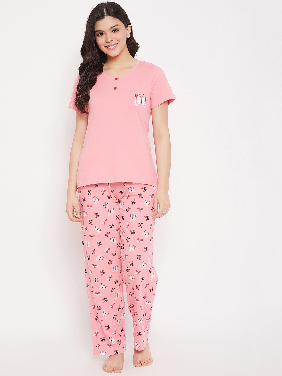 

Clovia Women Pink & Red Printed Night Suit