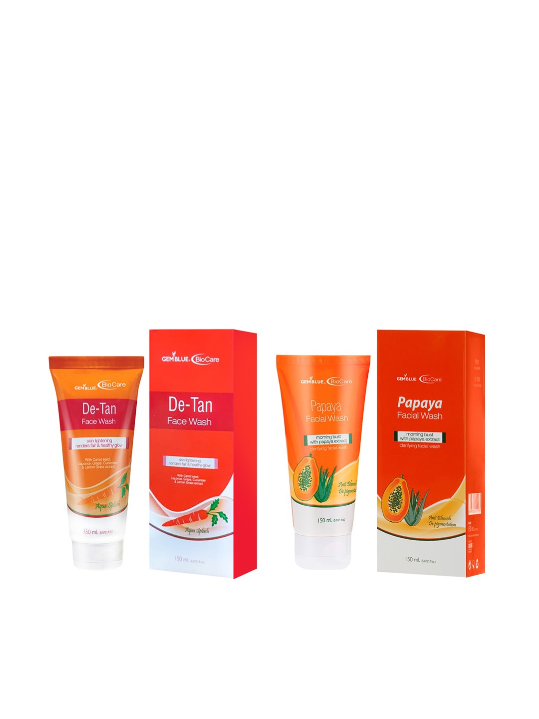 

GEMBLUE BioCare Unisex Papaya And De Tan Face Wash 150 ml Each Combo of 2, Orange