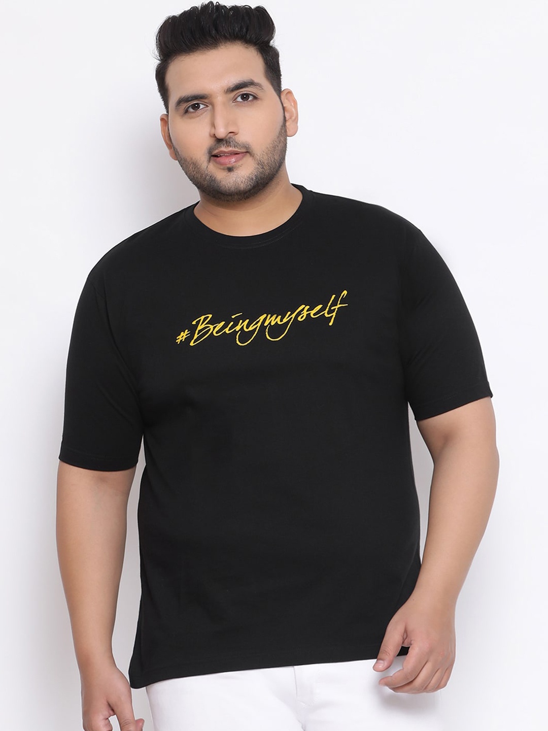 

YOLOCLAN Plus Size Men Black Printed Round Neck T-shirt