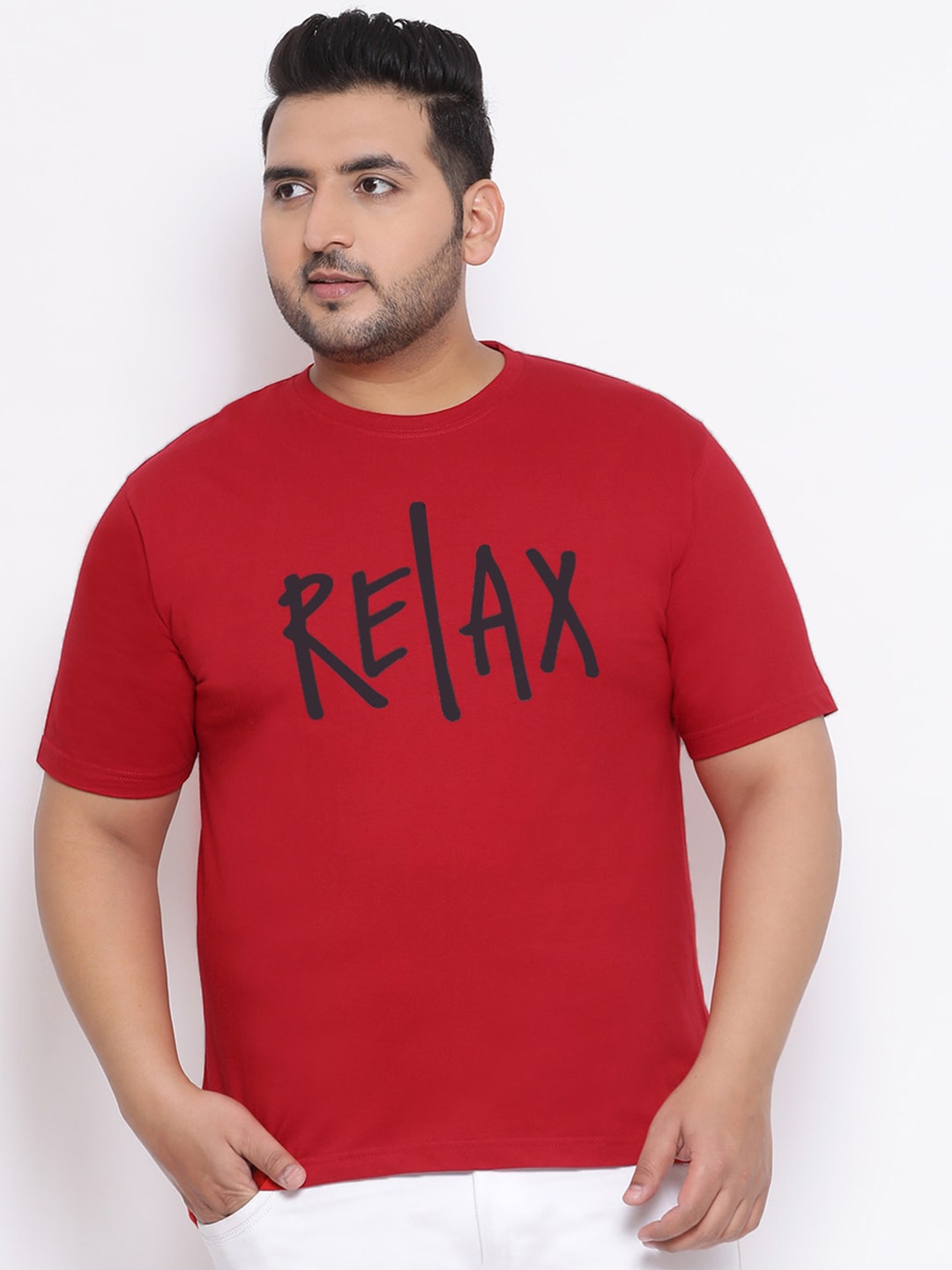 

YOLOCLAN Plus Size Men Red Printed Round Neck T-shirt