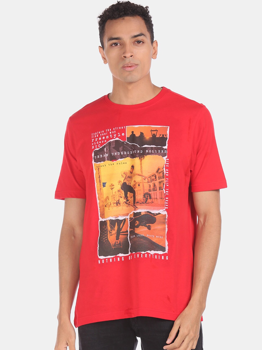 Colt Men Red Printed Round Neck Pure Cotton T-shirt