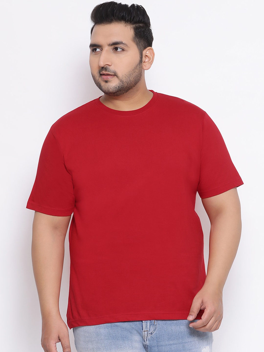 

YOLOCLAN Plus Size Men Red Solid Round Neck T-shirt