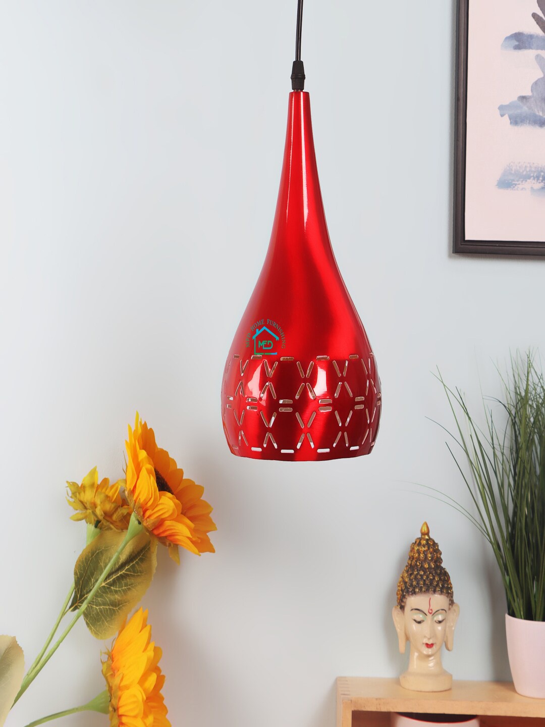 

MFD HOME FURNISHING Red Textured Traditional Pendant Lamp