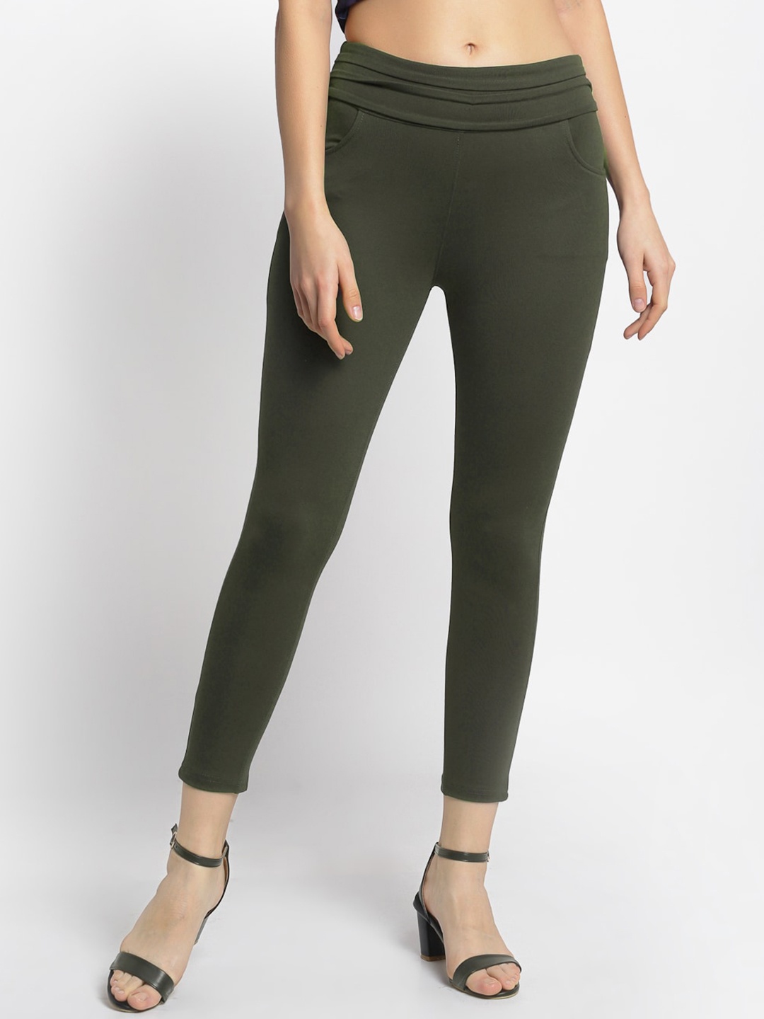 

Claura Women Olive Green Solid Jeggings