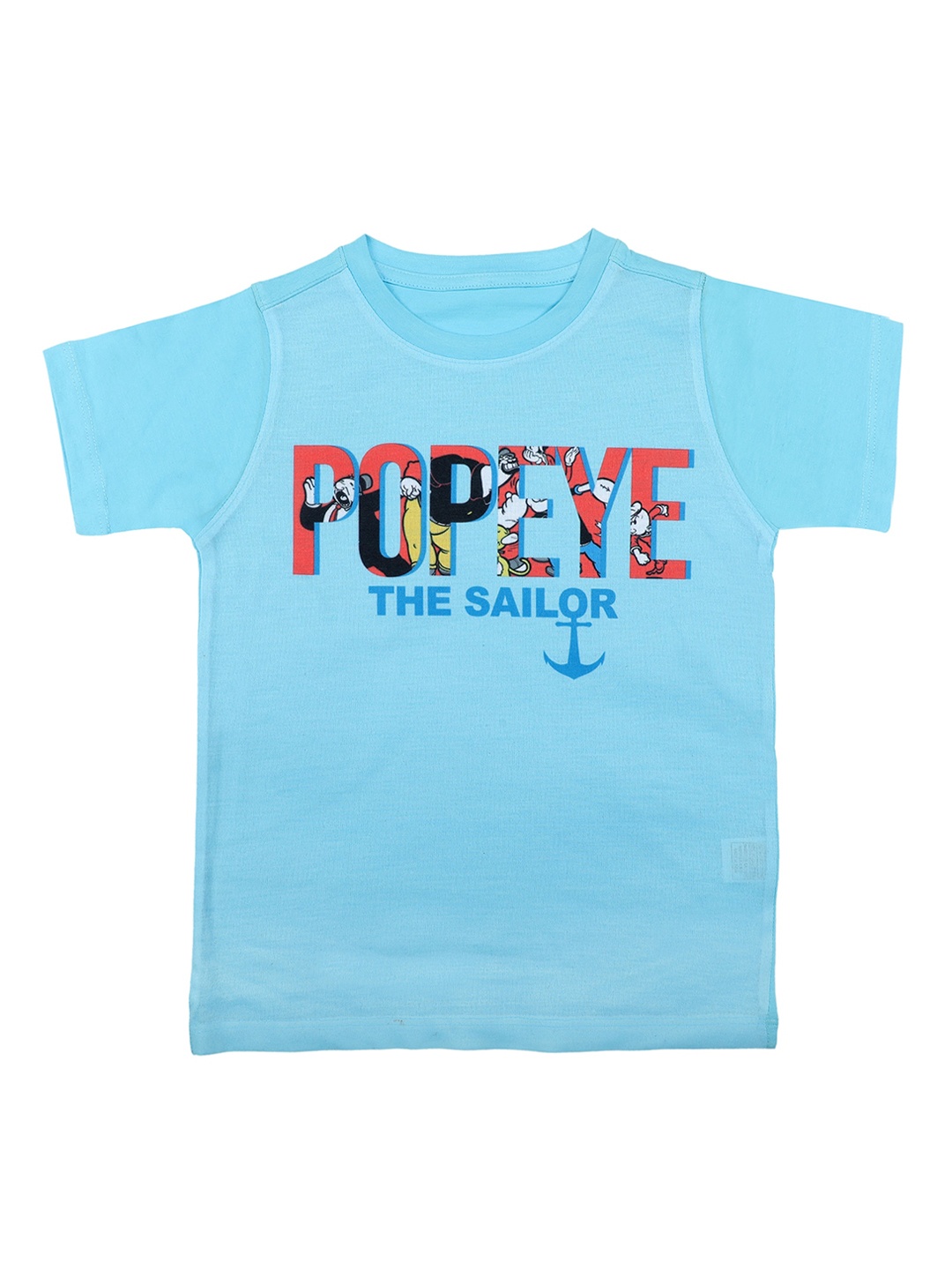 Popeye Boys Blue Printed Round Neck T-shirt