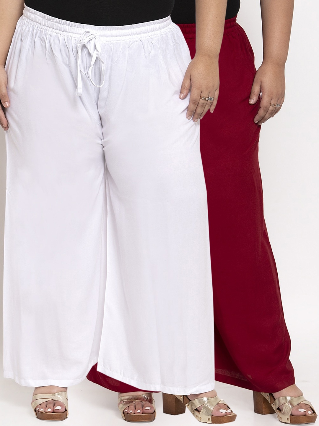 

TAG 7 PLUS Women Pack Of 2 Solid Straight Palazzos, White