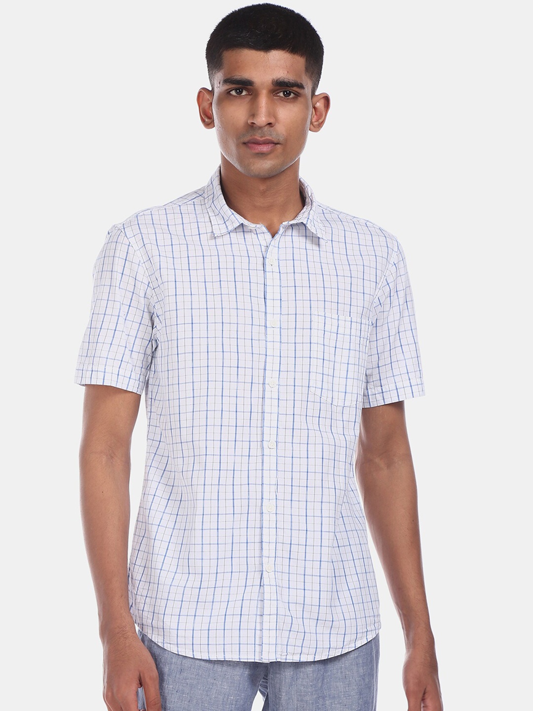 

Ruggers Men White Regular Fit Checked Cotton Casual Shirt