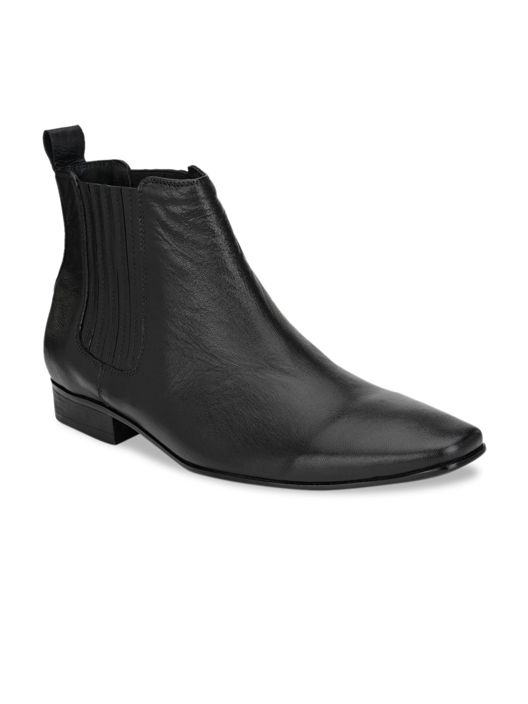

Hitz Men Black Solid Leather High-Top Flat Boots