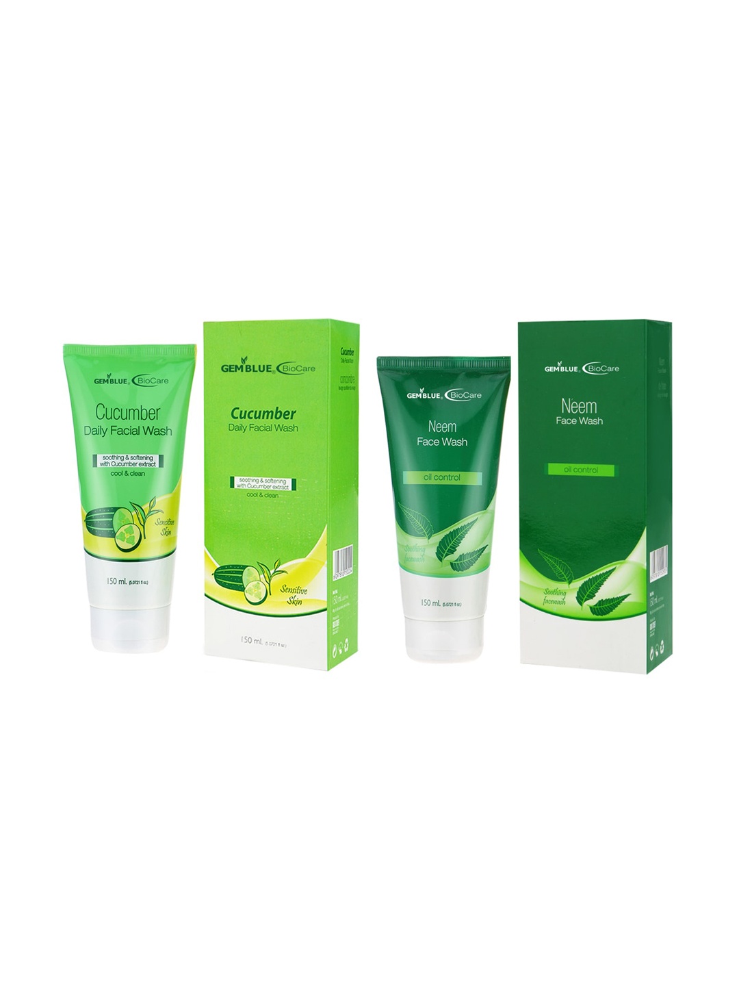 

GEMBLUE BioCare Cucumber Daily Face wash & Neem Face Wash 150ML Set of 2, Green