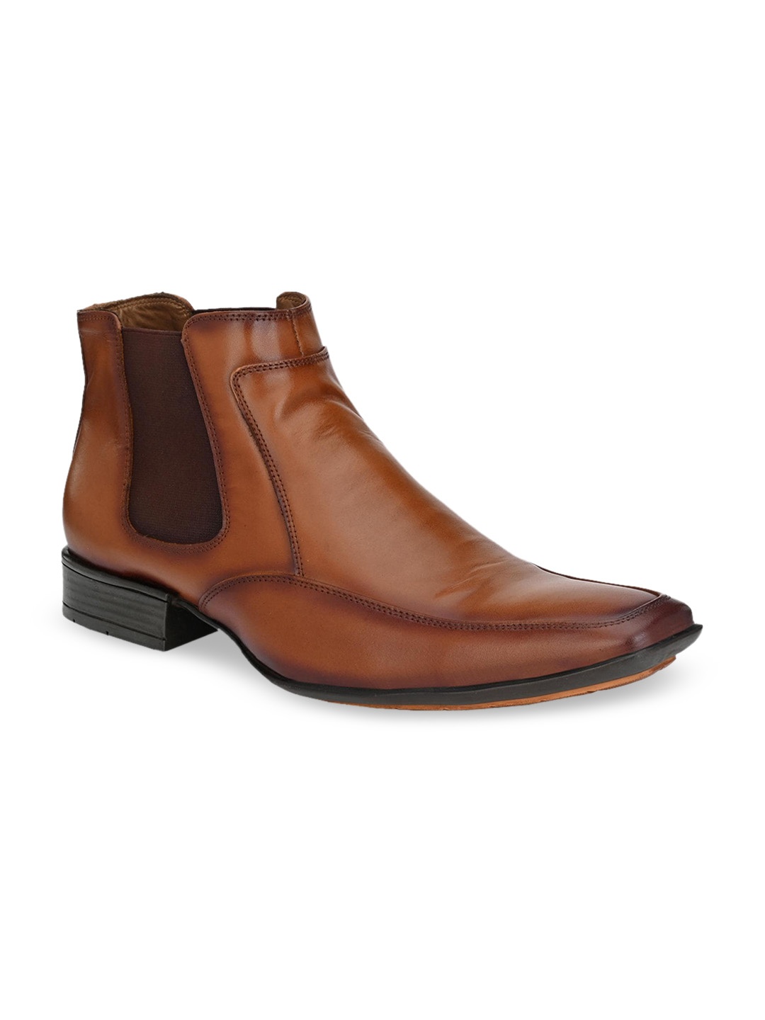 

Hitz Men Tan Brown Leather High-Top Chelsea Flat Boots