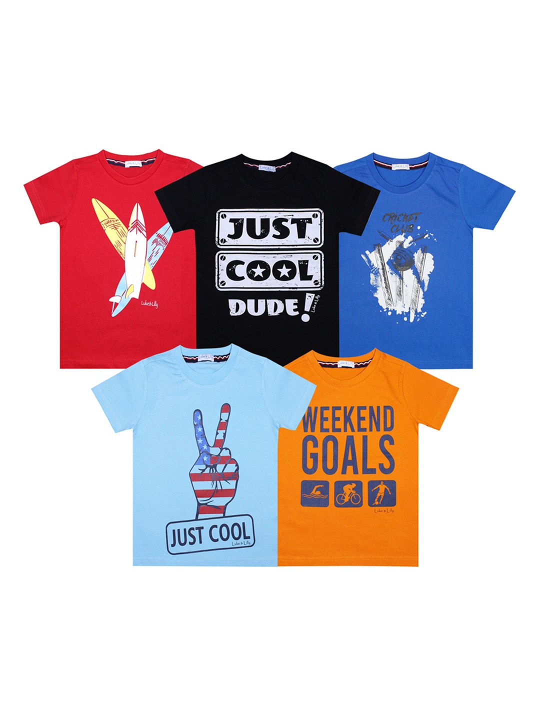 

Luke & Lilly Boys Pack Of 5 Printed Round Neck T-shirts, Red