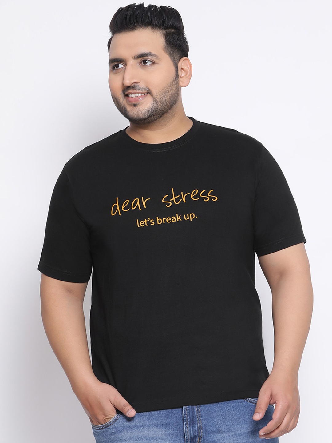 

YOLOCLAN Plus Size Men Black Printed Round Neck T-shirt