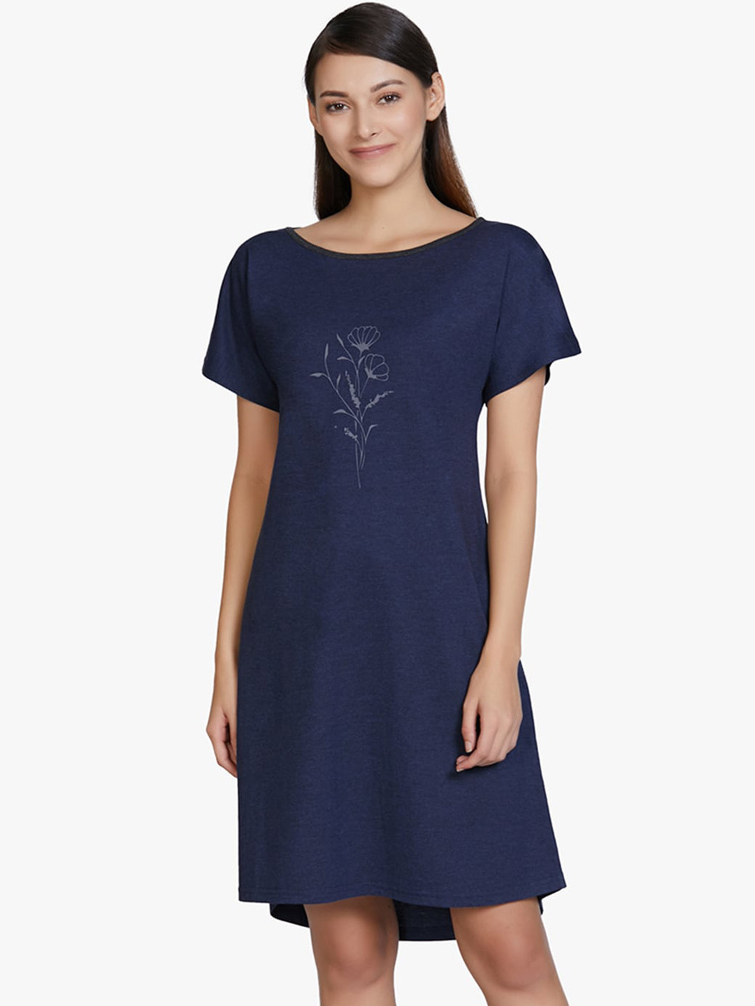 

Amante Navy Blue Printed Nightdress