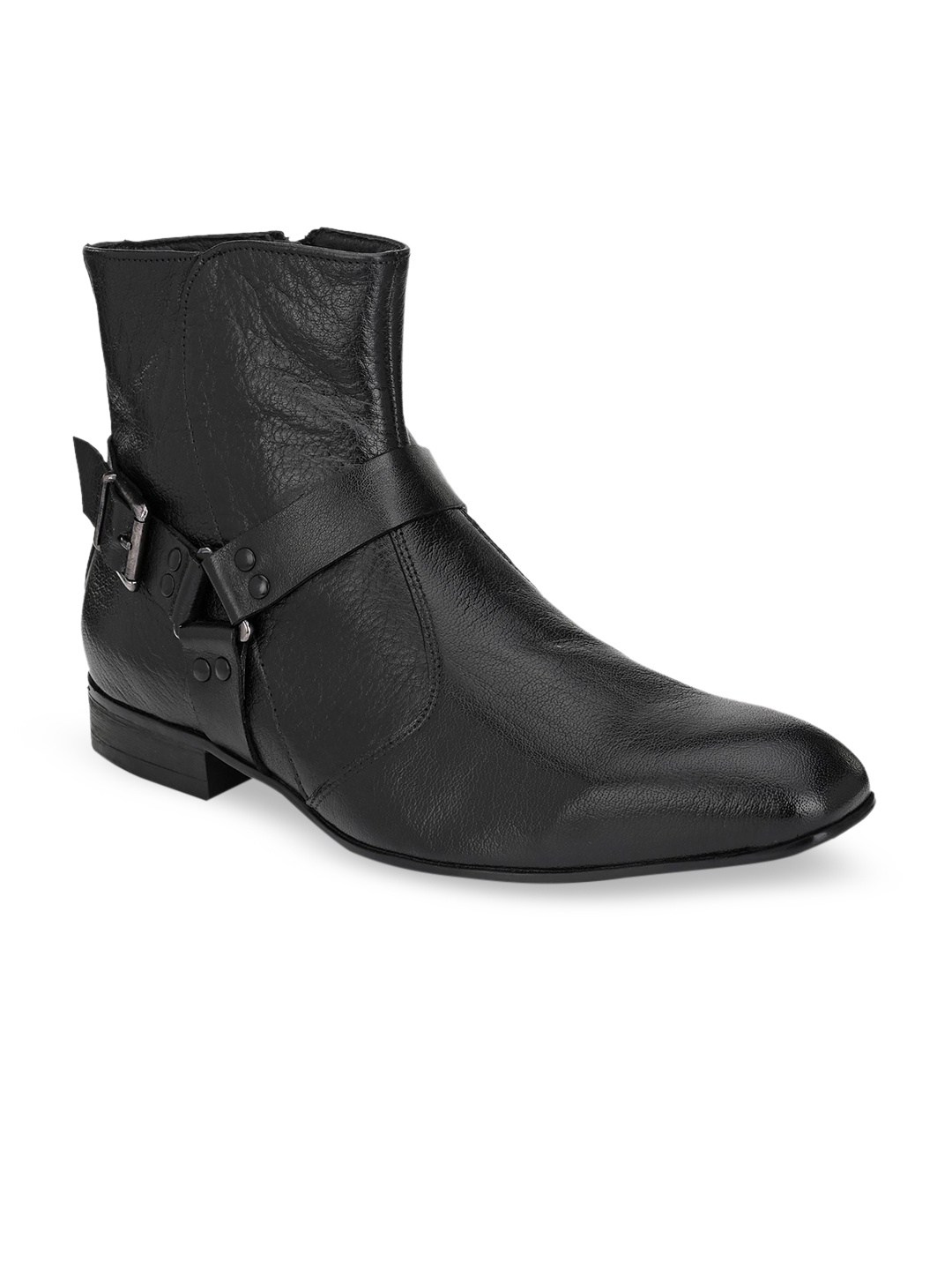 

Hitz Men Black Textured Leather High-Top Flat Boots