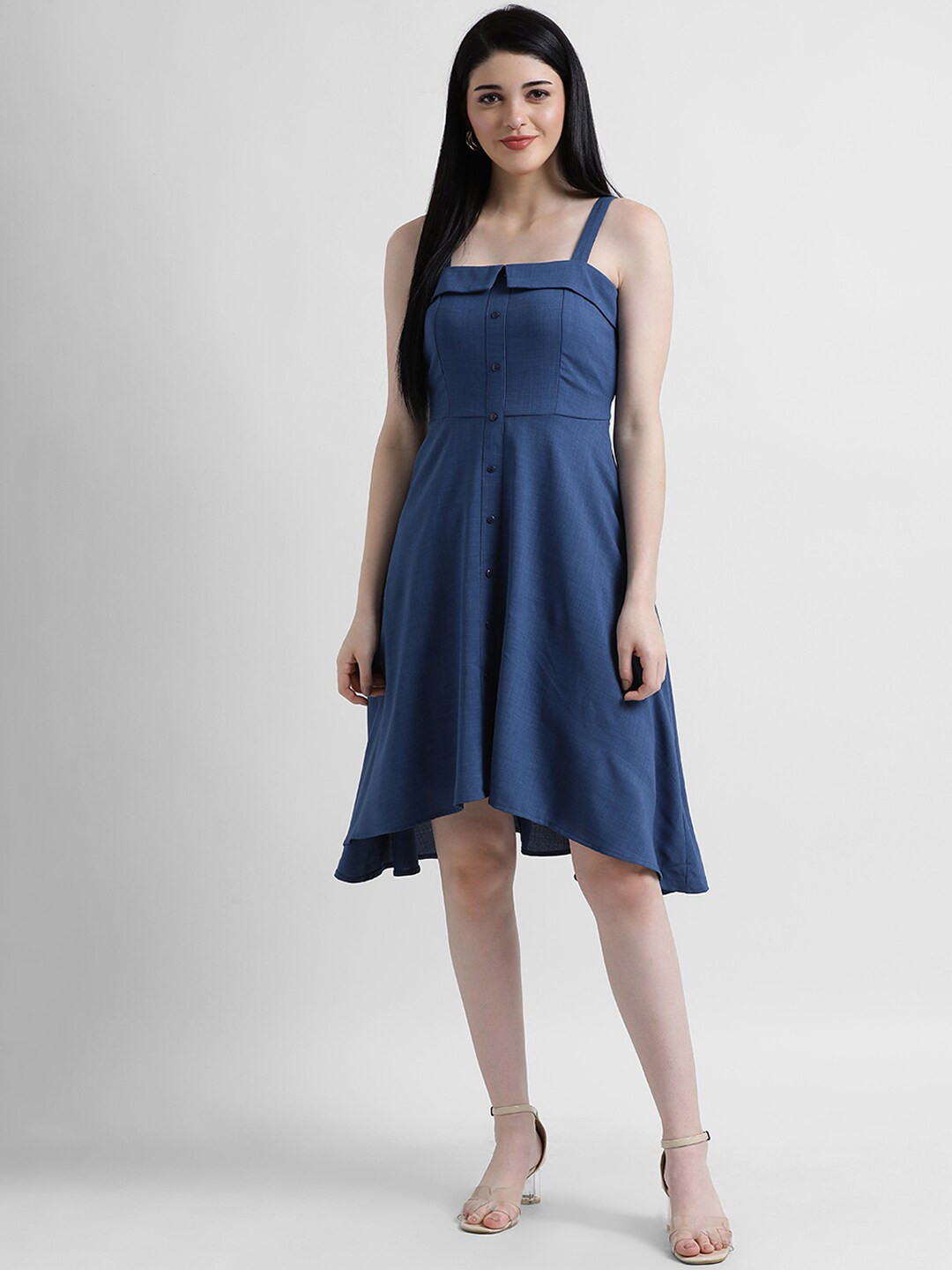 

Zink London Women Blue Solid Fit and Flare Dress