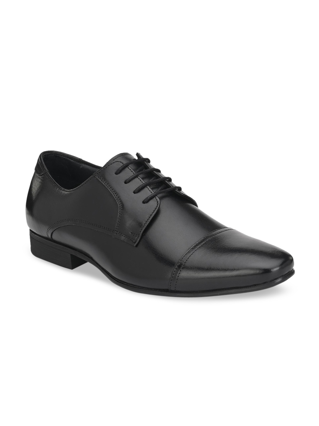 Hitz Men Black Solid Leather Formal Derbys