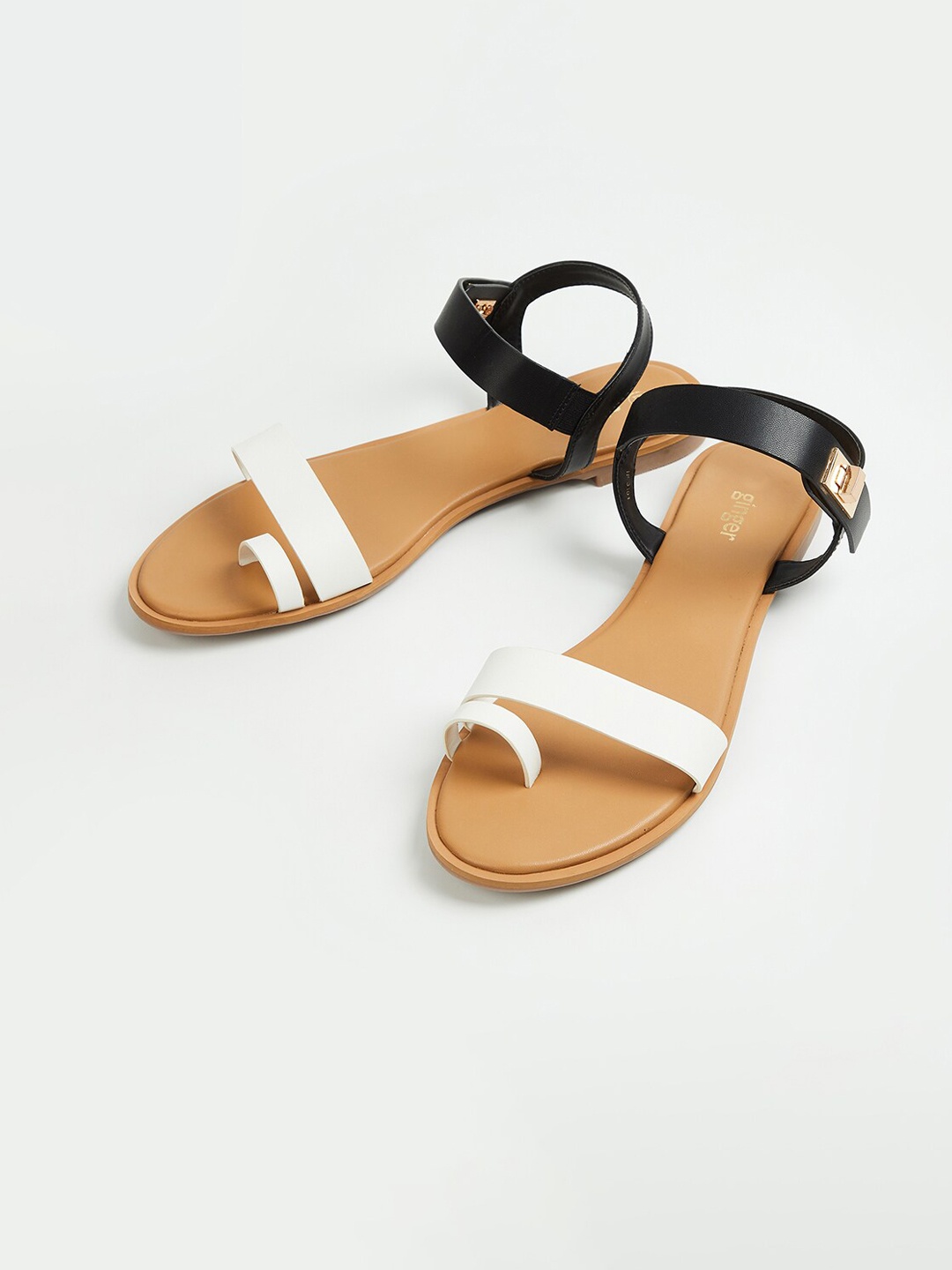 

Ginger by Lifestyle Women White Solid PU Open Toe Flats