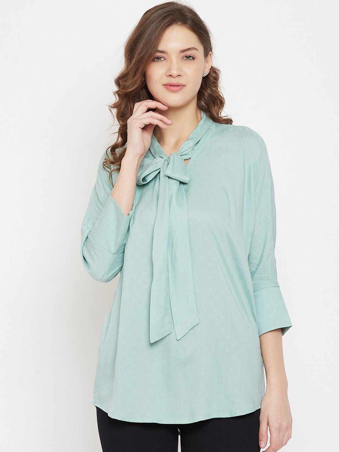 

The Kaftan Company Women Sea Green Solid A-Line Top