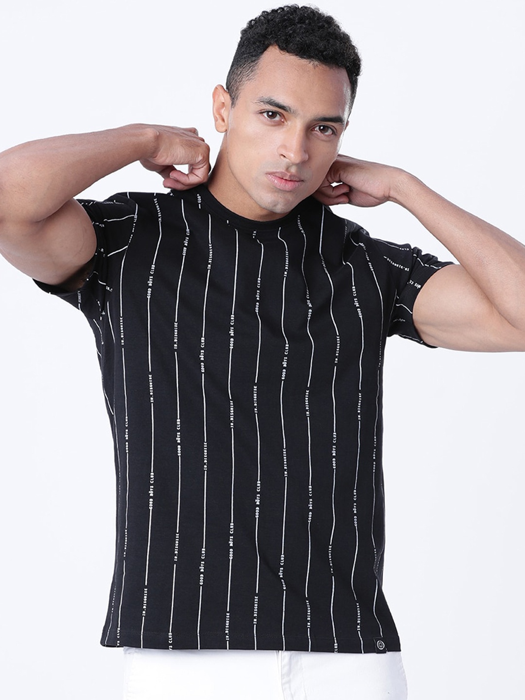 

LOCOMOTIVE Men Black Printed Round Neck T-shirt