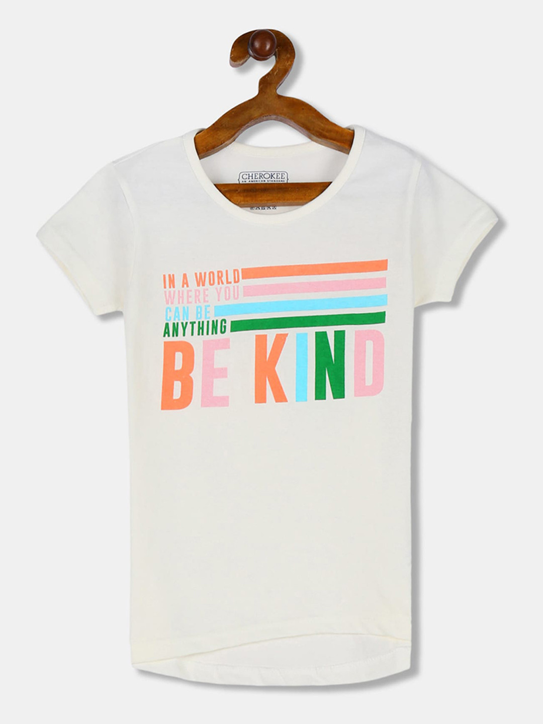 

Cherokee Girls Cream-Coloured & Orange Printed Round Neck T-shirt